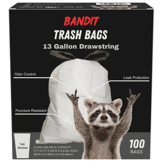 | 13 Gallon Trash Bags | Tall Kitchen Drawstring | Unscented Bags | 100 Count